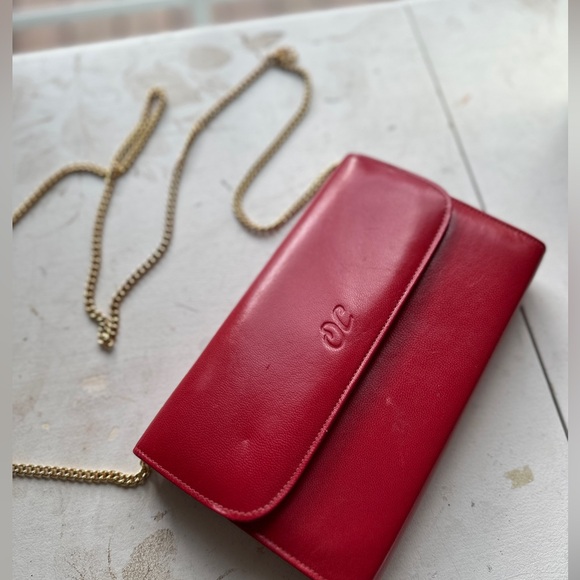 ✨Vintage Designer Oleg Cassini ✨ Vintage Red Soft Leather Clutch Crossbody Gold - Picture 2 of 16